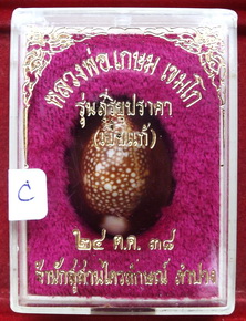  เบี้ยแก้หลวงพ่อเกษม เขมโก สำนักสุสานไตรลักษณ์ จังหวัดลำปาง รุ่น สุริยุปราคา ปี 38 ตะกรุดเงิน