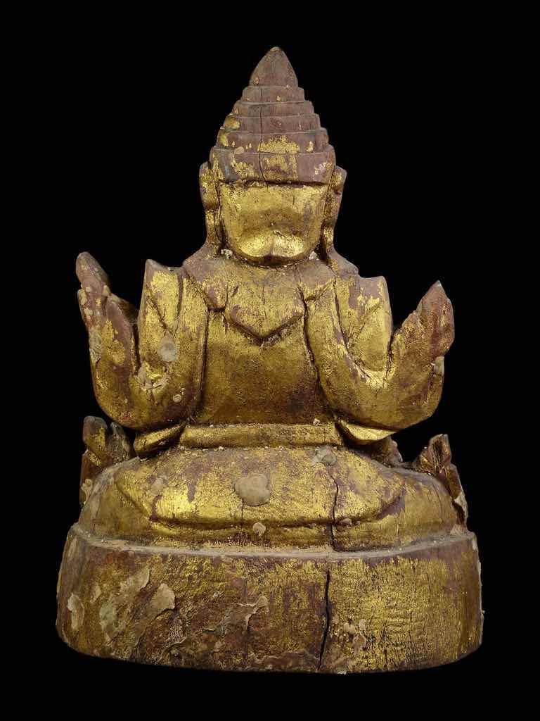 พระบูชาศิลปะพม่า ลงรักปิดทองเก่า เนื้อไม้แกะเก่า