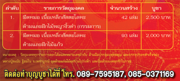 ขอเชิญเช่าบูชามีดหมอบุญญาคม "กันภัย" รุ่นไตรมาส ๕๕ หลวงปู่ครูบาบุญมา 