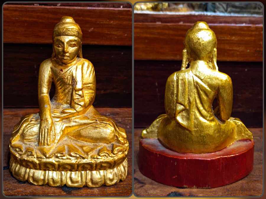 พระพุทธรูปไม้แกะปิดทอง ศิลปะพม่า(1)