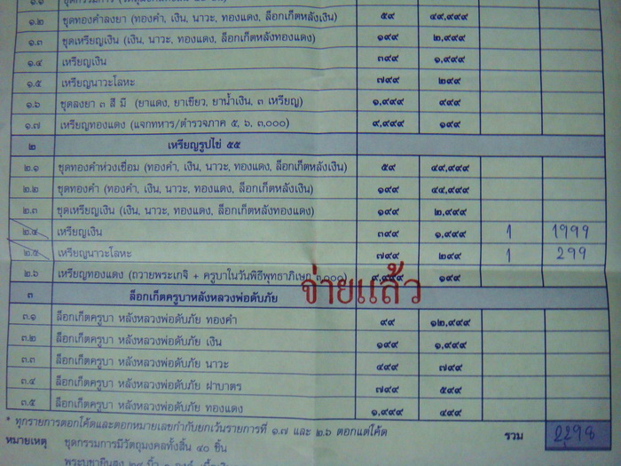 ใบจองเหรียญครูบาเจ้าศรีวิชัยวัดดับภัย เงิน+นวะ