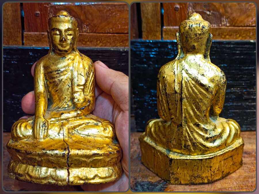 พระพุทธรูปไม้แกะปิดทอง ศิลปะพม่า(2)