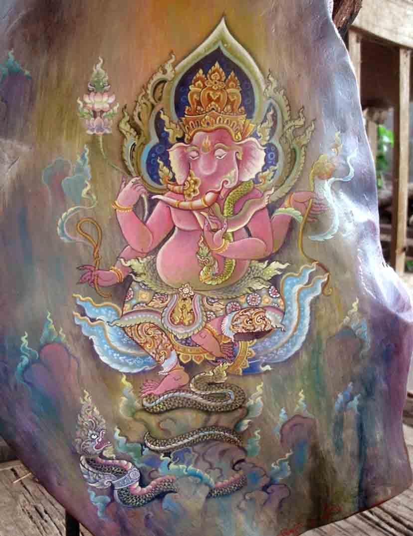 จิตรกรรมบนไม่สักพระพิฆเนศร์ ปางกษิประคณปติ (Kshipra Ganapati) 