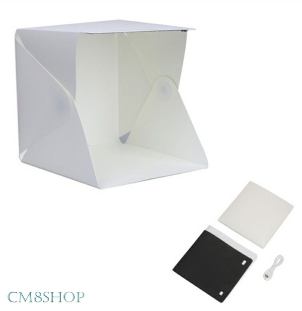 mini studio Box ขนาดพกพา พับได้ ถ่ายรูปชัด สวย มีไฟ LED ส่องสว่าง มาพร้อม back ground 2 สี